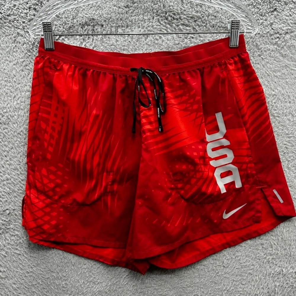 Nike Dri-FIT Women's Large USA Running Shorts Red Graphic Print Zipper Pocket